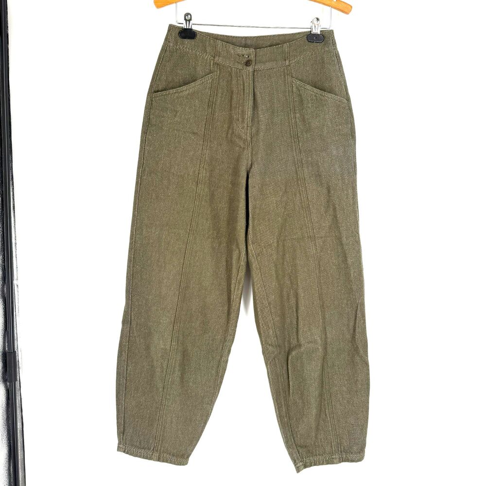 Poetry Tapered Barrel Leg Trousers Womens 6 Green Equestrian Earthy Lagenlook
